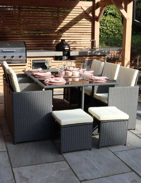 Royalcraft Cannes 10 Seater Rattan Garden Cube Dining Set - Grey, Grey ...