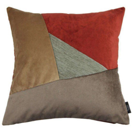 Triangle Patchwork Velvet Brown, Gold + Red Cushion, Polyester Filler / 49cm x 49cm
