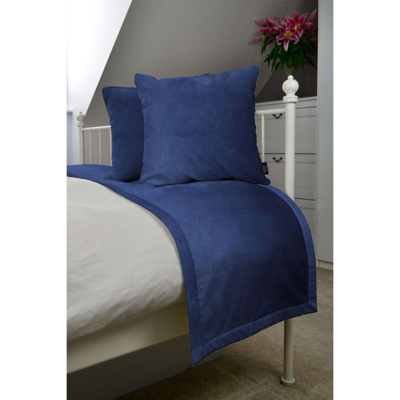 Matt Navy Blue Velvet Bedding Set, Runner (50x240cm) + 2x Filled