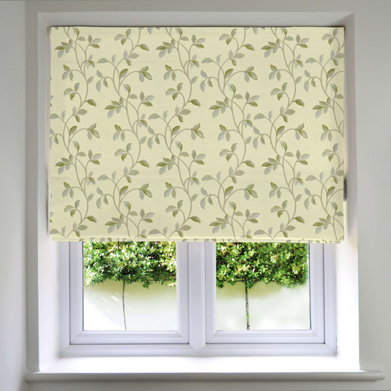 Annabel Floral Sage Green Roman Blind, Blackout Lining / 200cm x 200cm