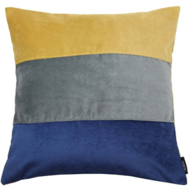 Straight Patchwork Velvet Navy, Yellow + Grey Cushion, Polyester Filler / 43cm x 43cm