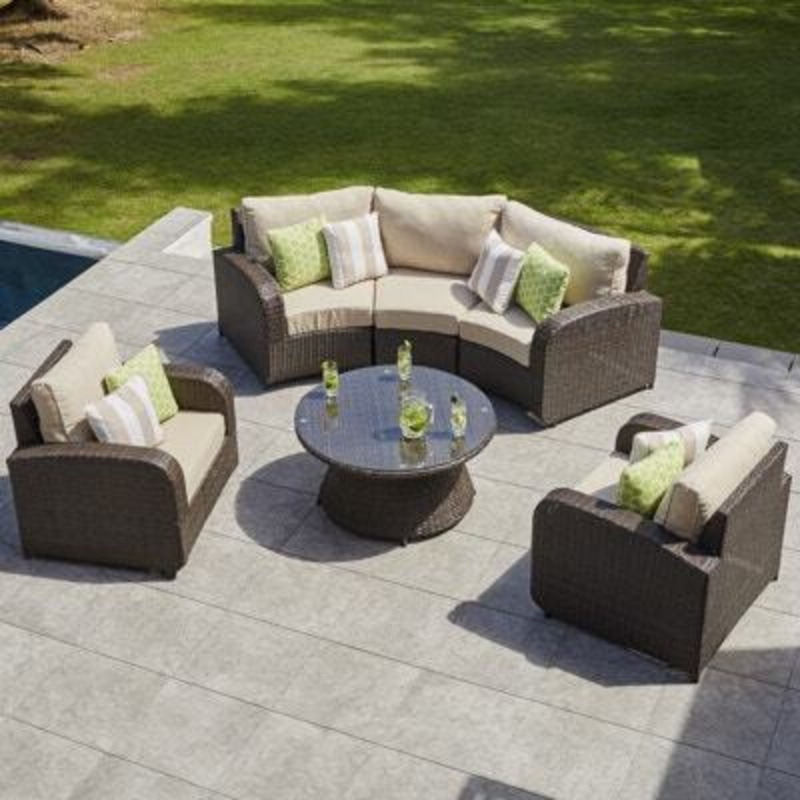 5 Seat Rattan Half Moon Sofa with Coffee Table by Moda Furnishings