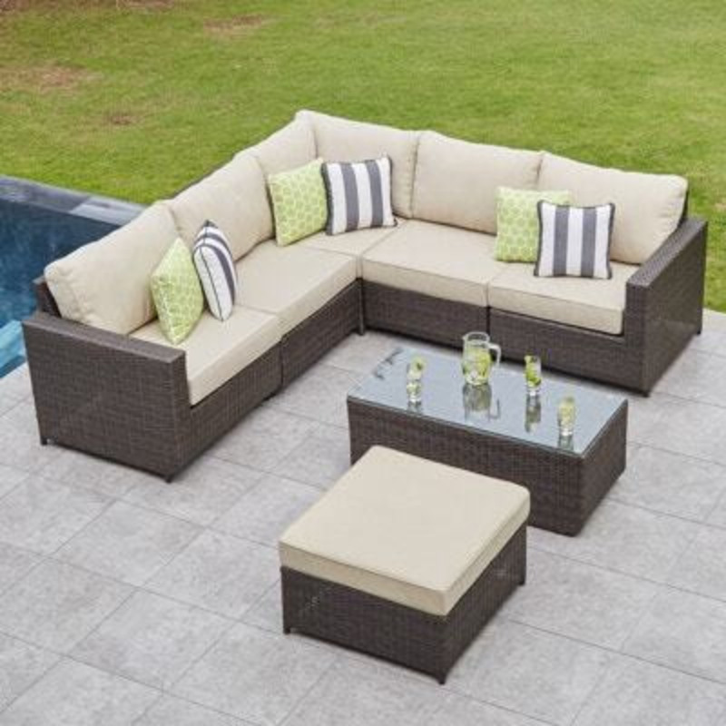 6 Seat Rattan Corner Garden Sofa with Coffee Table by Moda Furnishings