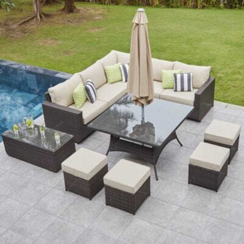 9 Seat Rattan Corner Garden Sofa With Dining Table by Moda Furnishings