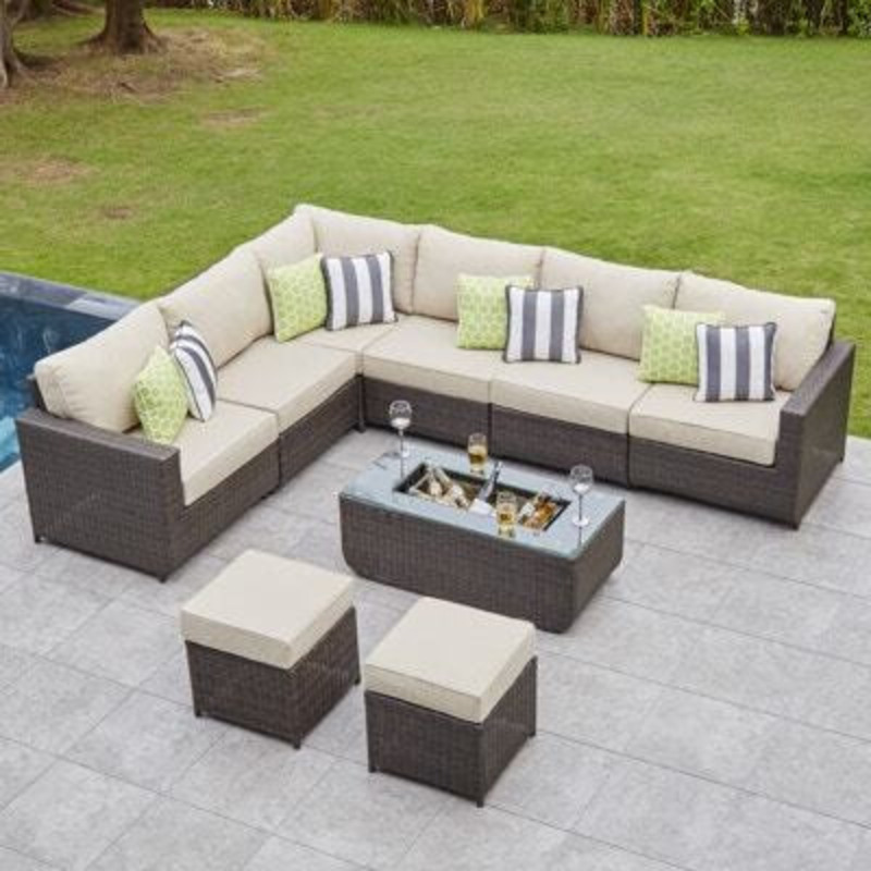 8 Seat Rattan Corner Sofa with Drinks Cooler Coffee Table by Moda
