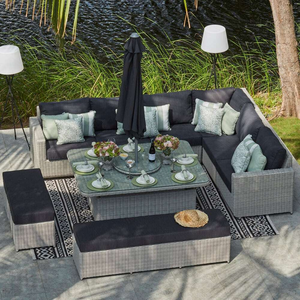 Moda Rising Table 11 Seat Rattan Corner Sofa with Rising Garden Dining Table by Moda ...