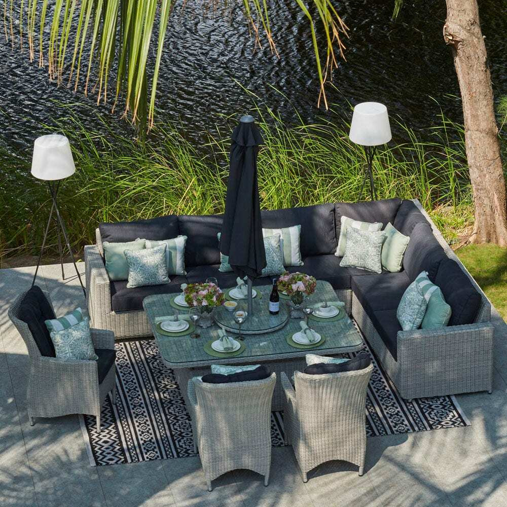 Moda Rising Table 9 Seat Rattan Corner Sofa with Rising Table and Dining Chairs by Moda ...