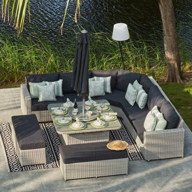 11 Seat Rattan Corner Garden Sofa with Square Rising Table by Moda