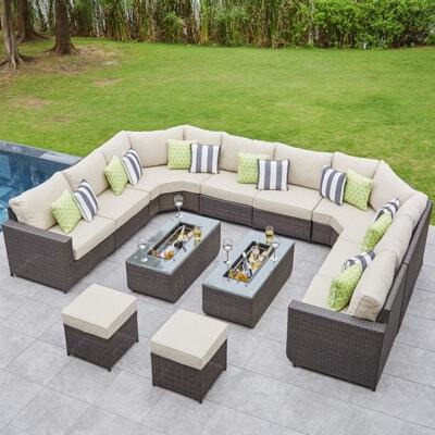 12 Seat Rattan U-Shaped Garden Sofa With Drinks Cooler Coffee Table Set ...