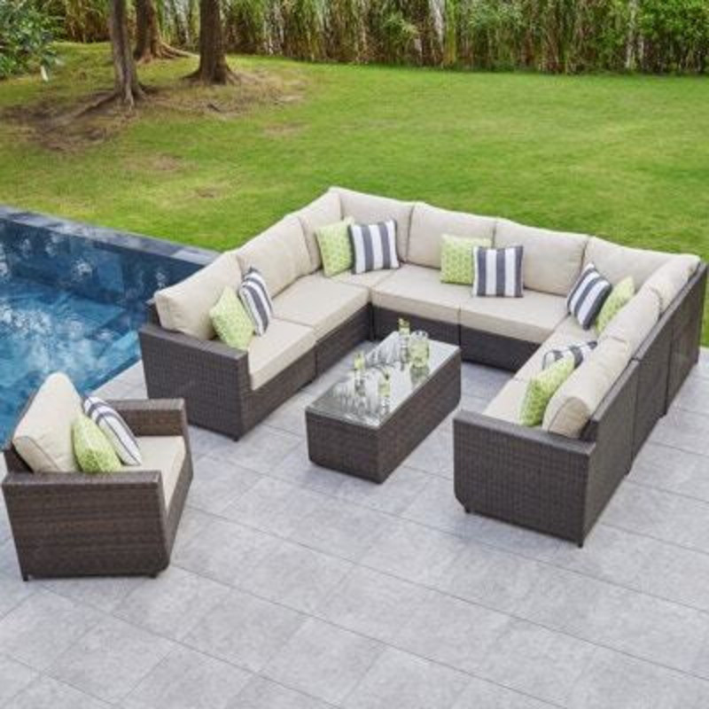 9 Seat Rattan UShape Garden Sofa With Coffee Table by Moda Furnishings
