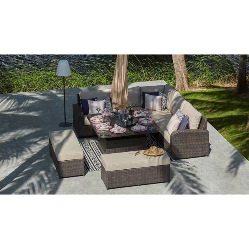 9 Seat Rattan Corner Garden Sofa With Square Rising Table by Moda