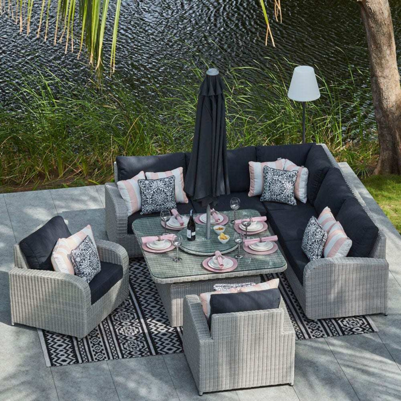 7 Seat Rattan Corner Garden Sofa with Square Rising Table by Moda