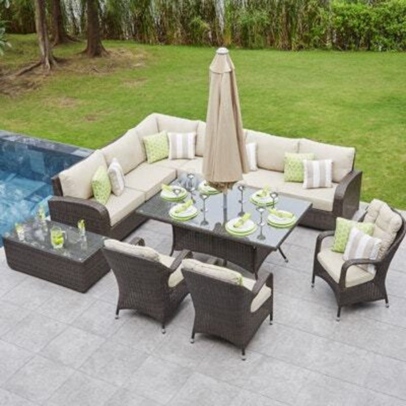 9 Seat Rattan Corner Garden Sofa Dining Set by Moda Furnishings