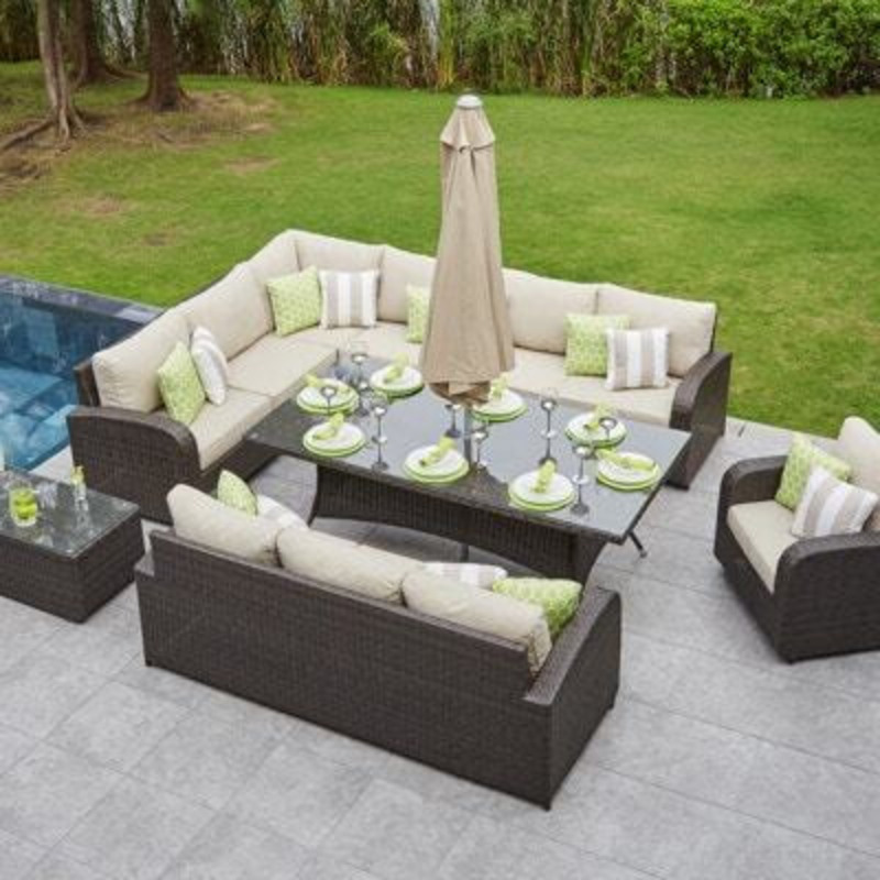 10 Seat Rattan Corner Garden Sofa Dining Table Set by Moda Furnishings