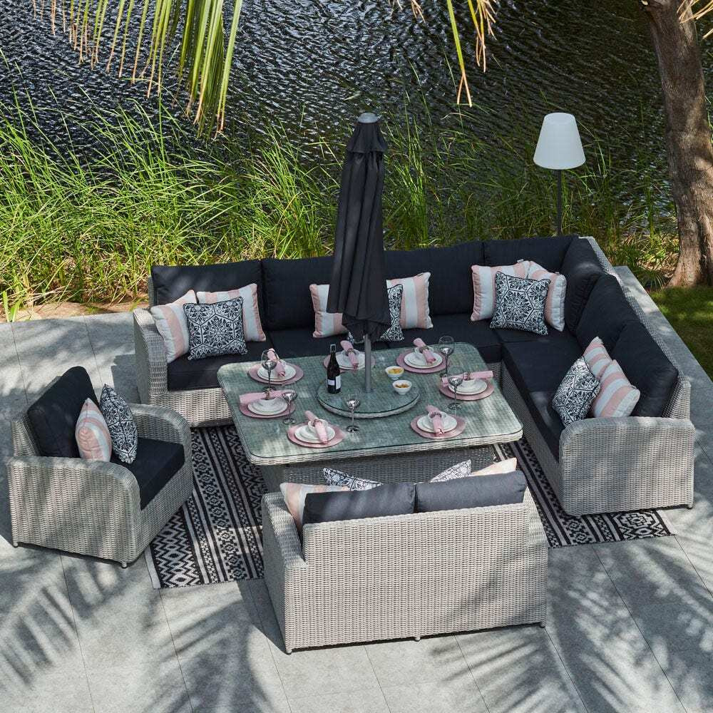 Moda Rising Table 9 Seat Rattan Corner Sofa Set With Garden Rising Dining Table by Moda ...