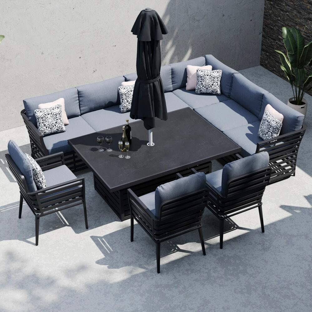 Moda Rising Table Grey 9 Seater Garden Extended Corner Sofa With Rising Table And Dining ...