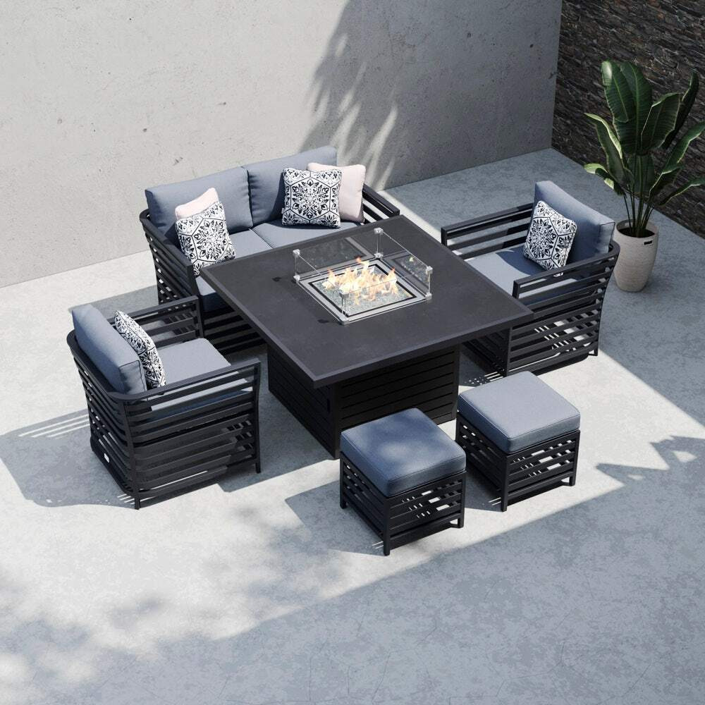 Salone Rising Table Salone 10E - With 2 Seat Sofa Set, Gas Fire Pit Dining Table & 2 ...