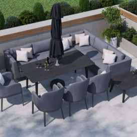 Grey 10 Seater Garden Extended Corner Sofa And Dining Combo With 4 X Dining Chair