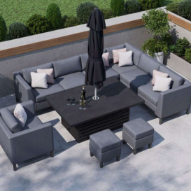Grey 9 Seater Garden Extended Corner Sofa With Rising Dining Table And Armchair