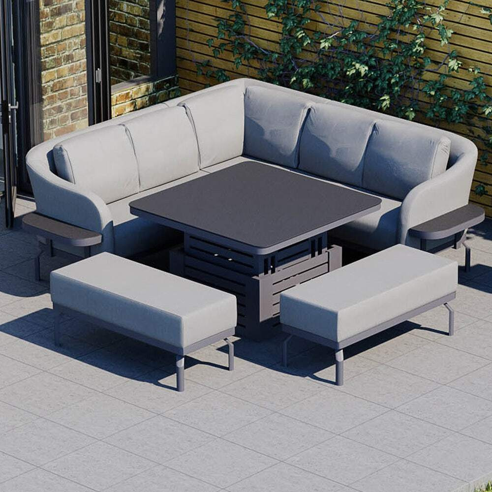 Moda Rising Table Belgravia 1K - Corner Sofa with Square Rising Table and Benches by Moda ...