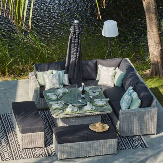 Moda Rising Table 9 Seat Rattan Corner Sofa with Square Rising Table by Moda Furnishings ...