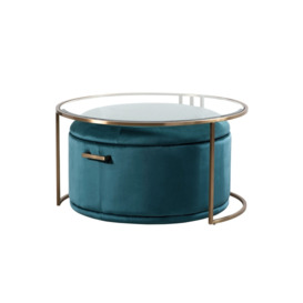 Aria Brass Coffee Table and Storage Ottoman Peacock - Set