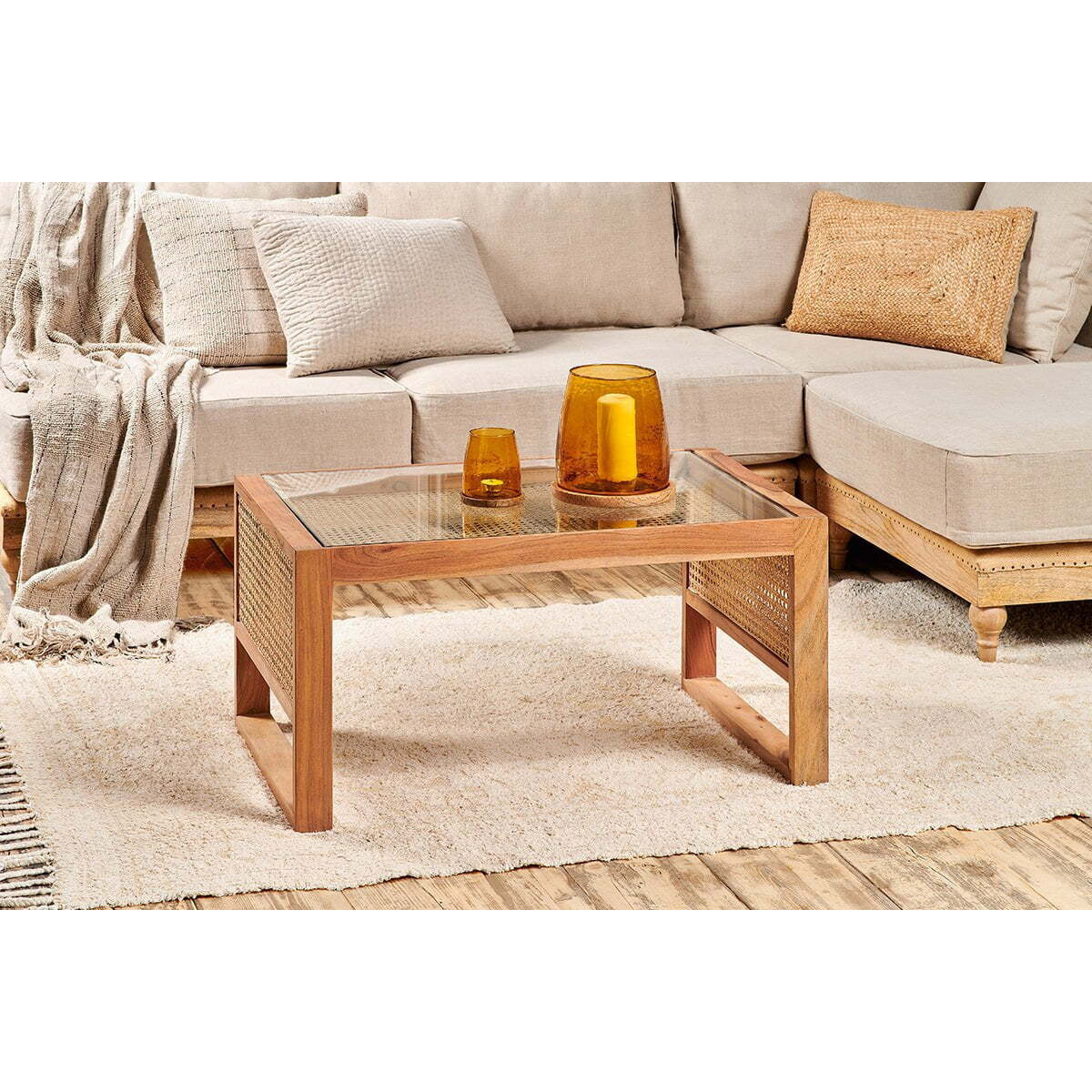 Nkuku Balibar Cane & Glass Coffee Table - Tables - Natural by Nkuku ...