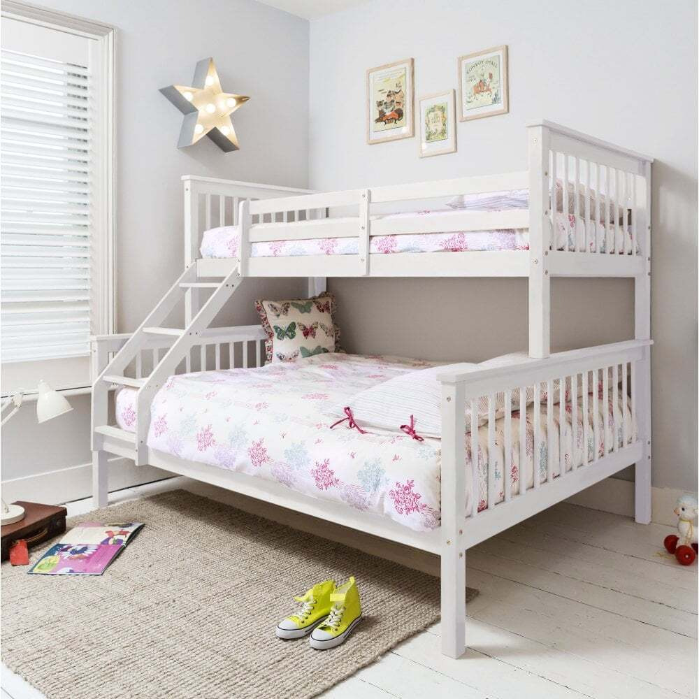 "Hanna Triple Bunk Bed with Single and Double Bed in Classic White " by ...