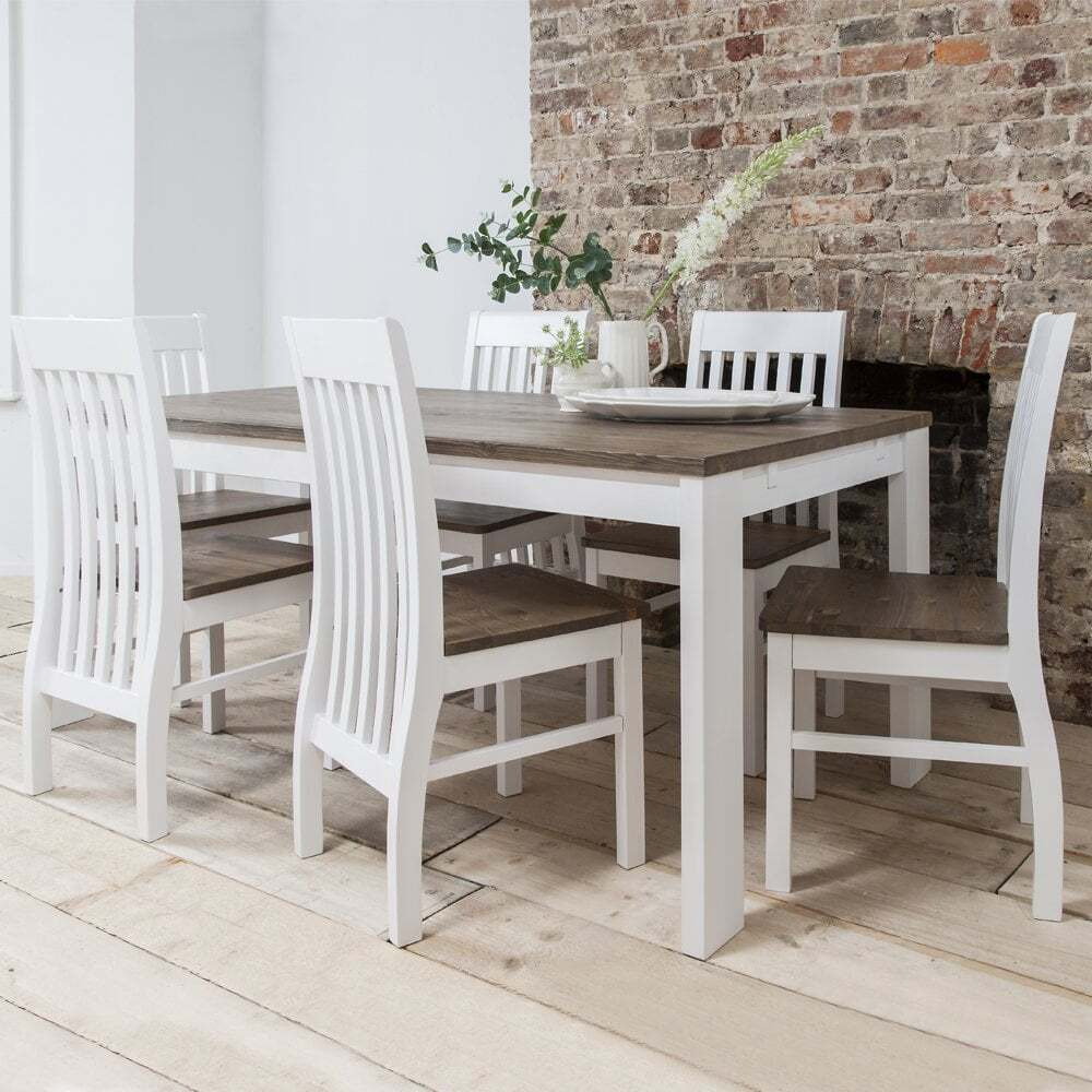 "Hever Dining Table with 6 Chairs in White and Dark Pine " by Noa