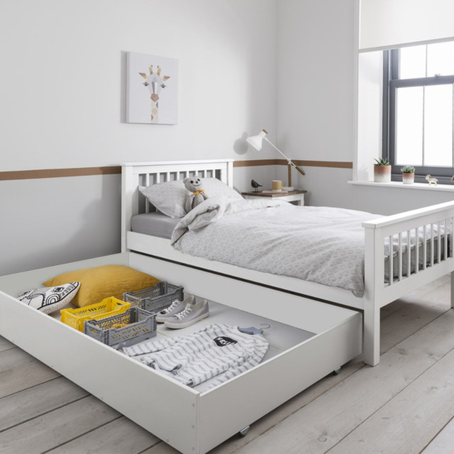 Hampshire Single Bed Frame with Olaf Pull Out Trundle in White by Noa ...