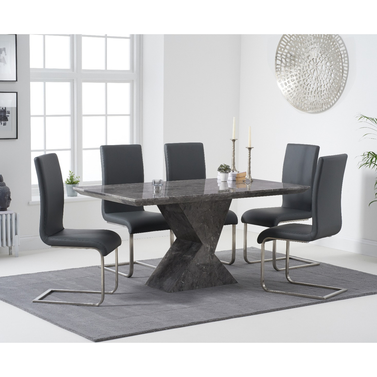 Aaron 160cm Grey Marble Dining Table With 6 Grey Austin Dining Chairs ...