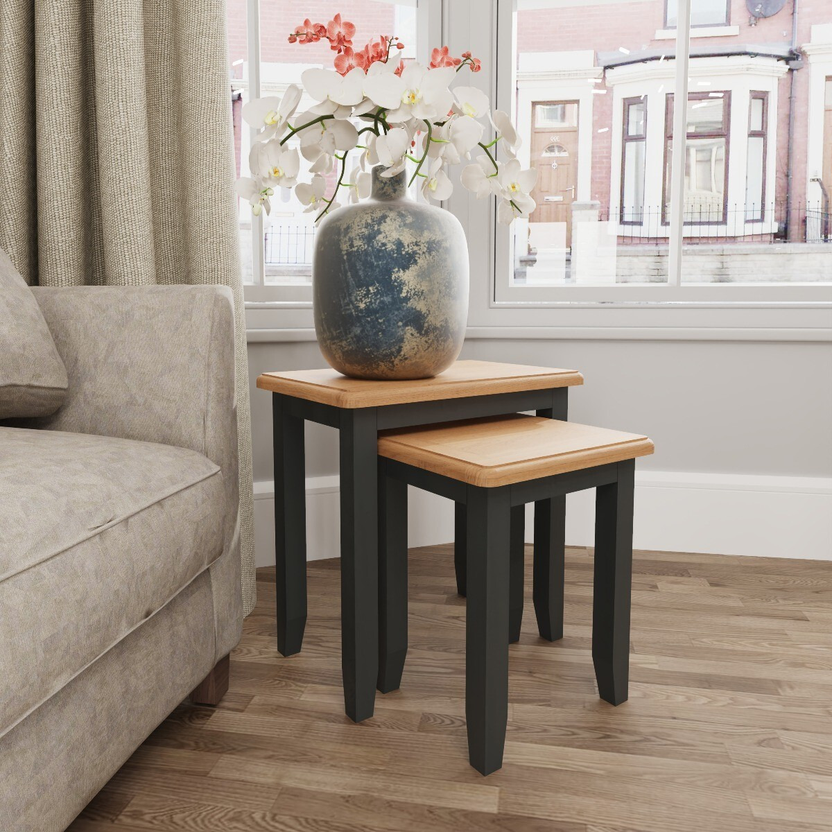 Arlia Oak and Grey Nest of 2 Tables