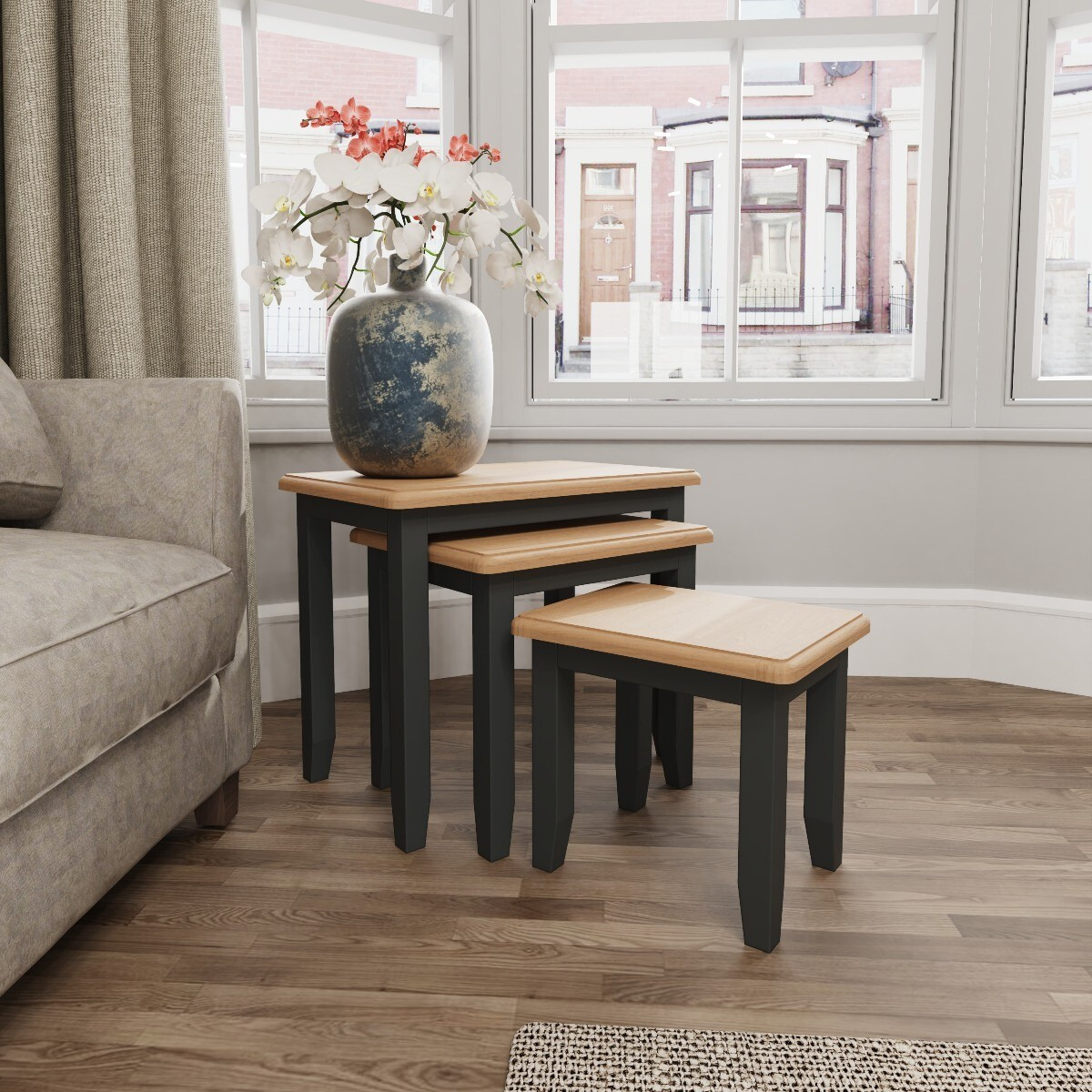 Arlia Oak and Grey Nest of 3 Tables