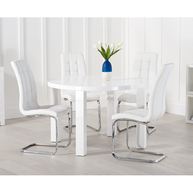 Atlanta 120cm White High Gloss Round Dining Table With 4 White Vigo