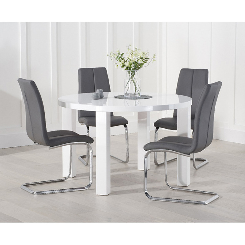 Atlanta 120cm White High Gloss Round Dining Table With 4 Grey Gianni
