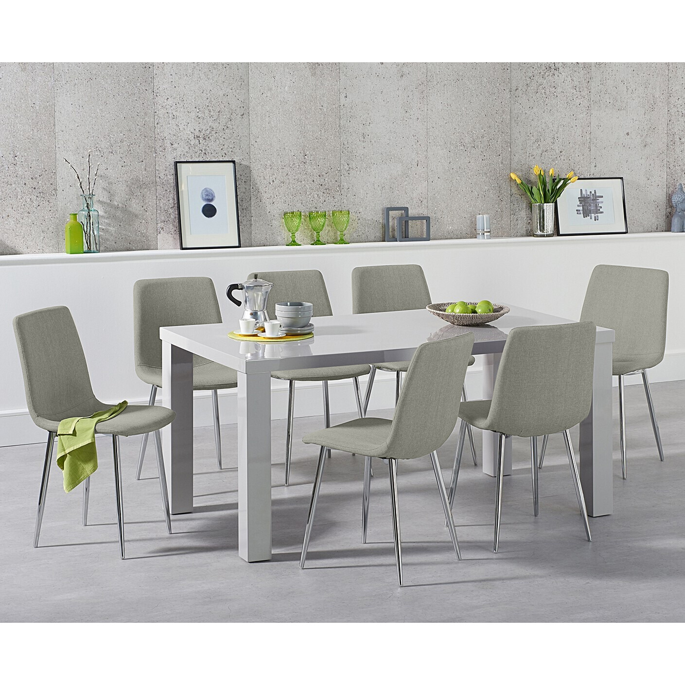 Atlanta 160cm Light Grey High Gloss Dining Table With 4 Grey Astrid