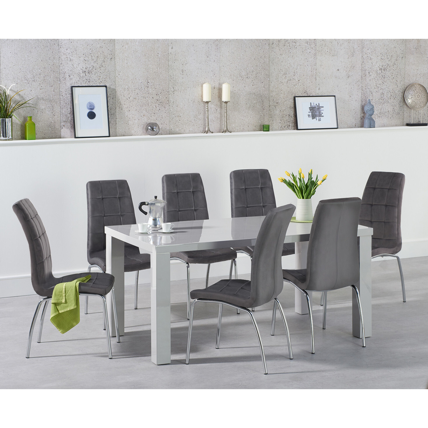 Atlanta 160cm Light Grey High Gloss Dining Table With 4 Grey Enzo