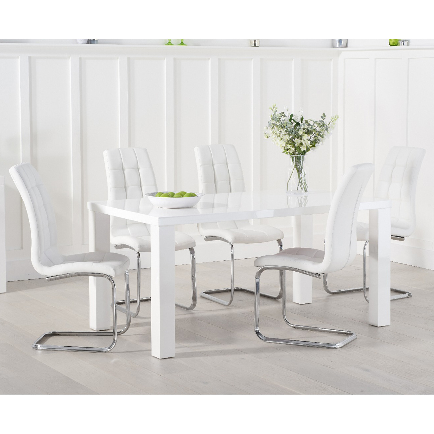 Atlanta 160cm White High Gloss Dining Table With 4 Grey Vigo Chairs by