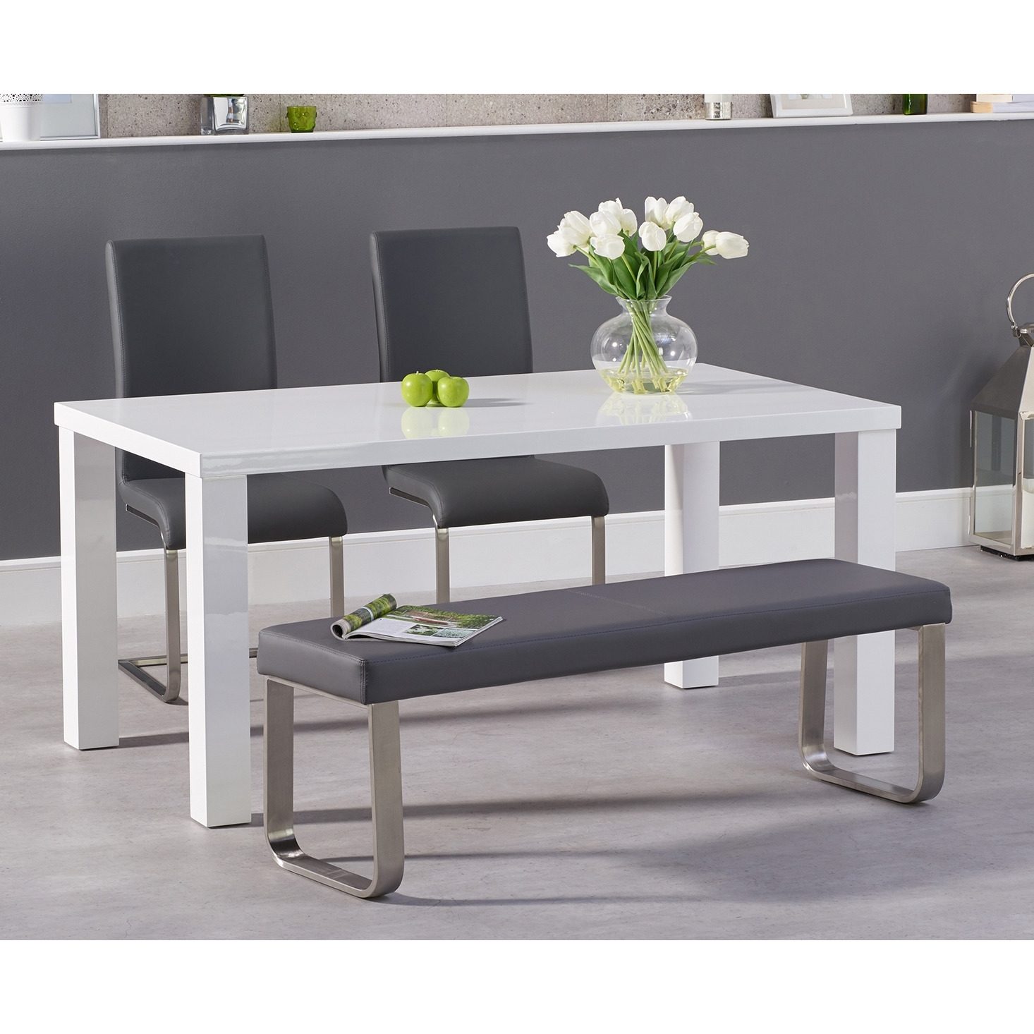 Atlanta 160cm White High Gloss Dining Table with Austin Chairs and