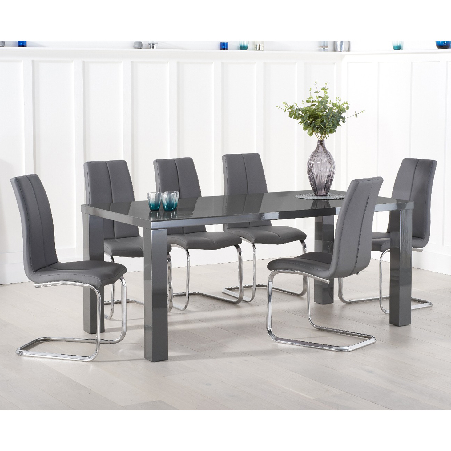 Atlanta 200cm Dark Grey High Gloss Dining Table With 10 Grey Gianni