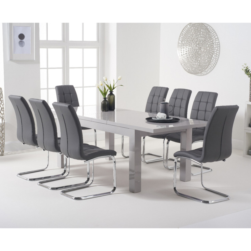 Atlanta Light Grey Gloss 160220cm Extending Dining Table with Lorin