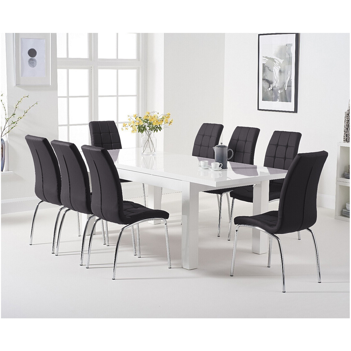 Atlanta White Gloss 160220cm Extending Dining Table With 4 Black Enzo