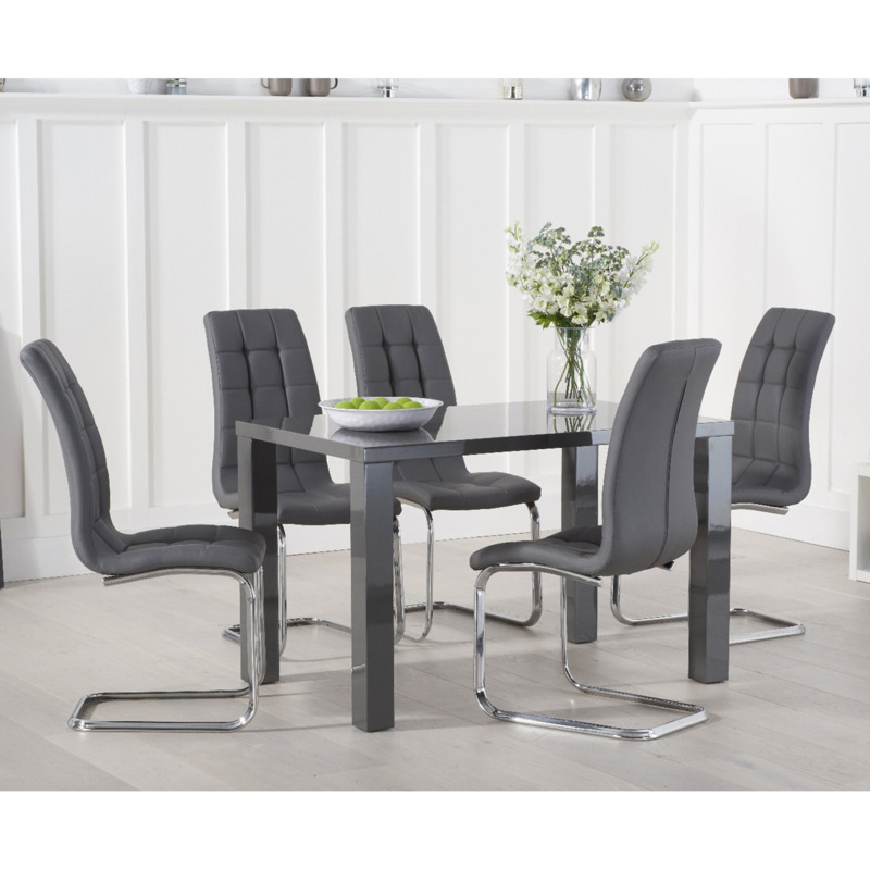 Atlanta 120cm Dark Grey High Gloss Dining Table With 4 White Vigo