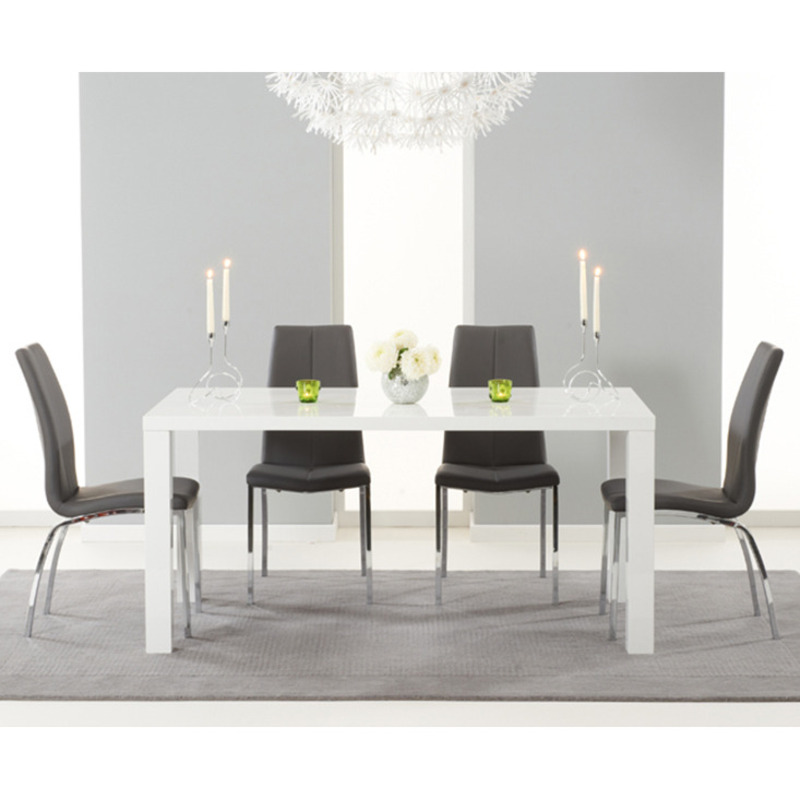 Atlanta 160cm White High Gloss Dining Table with 8 Ivory White Marco