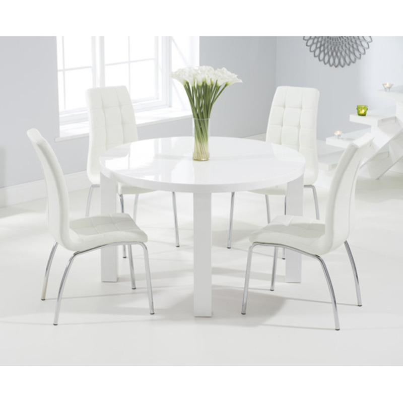 Atlanta 120cm Round White High Gloss Dining Table With 4 Black Enzo