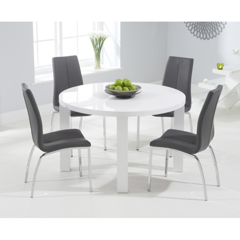 Atlanta 120cm Round White High Gloss Dining Table with 4 Grey Marco