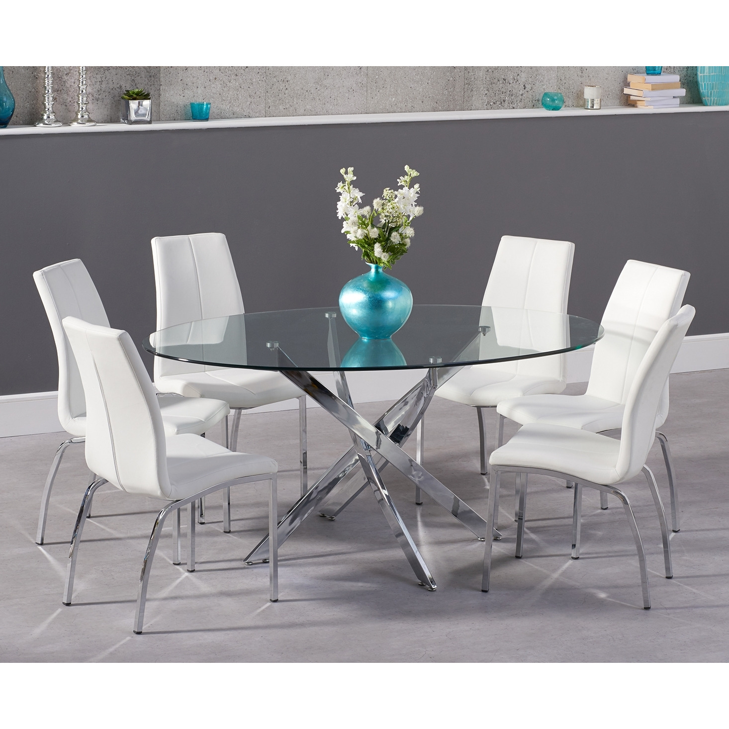Bernini 165cm Oval Glass Dining Table With 6 Black Marco Chairs by Oak Furniture Superstore ...