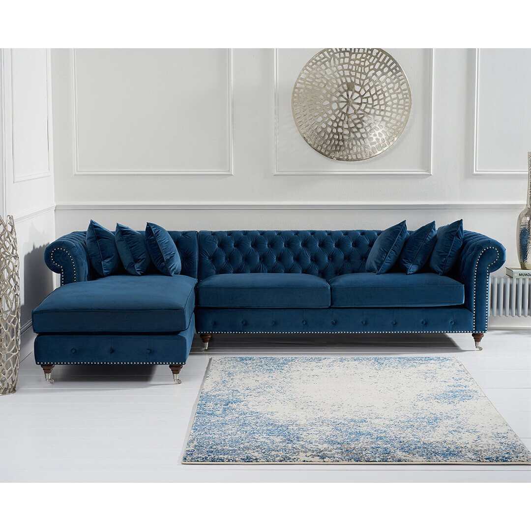 Chiswick Extra Large Blue Velvet Left Facing Chesterfield Corner Chaise