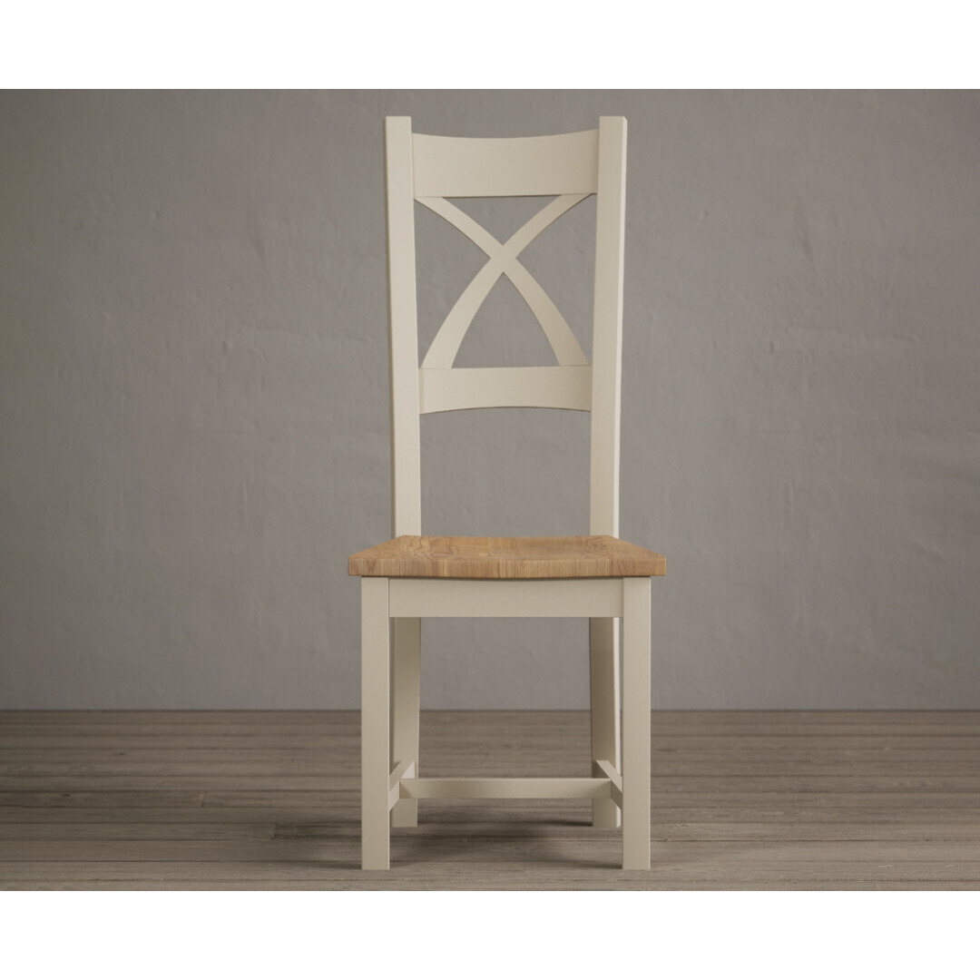 Painted Cream X Back Dining Chairs with Oak Seat Pad by Oak Furniture