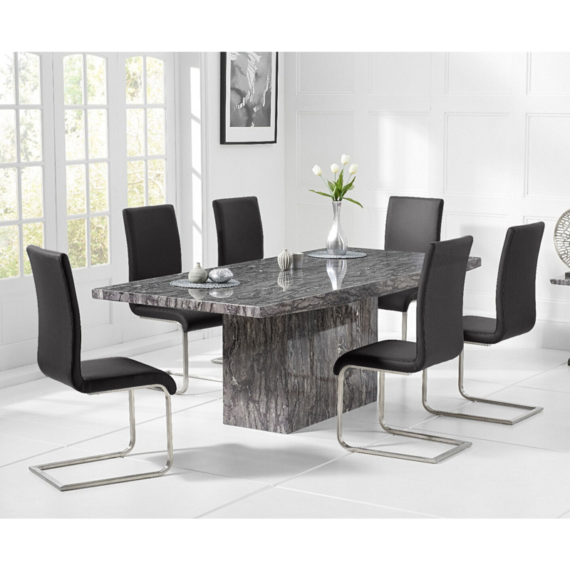 Crema 220cm Grey Marble Dining Table With 6 Black Austin Chairs by Oak ...